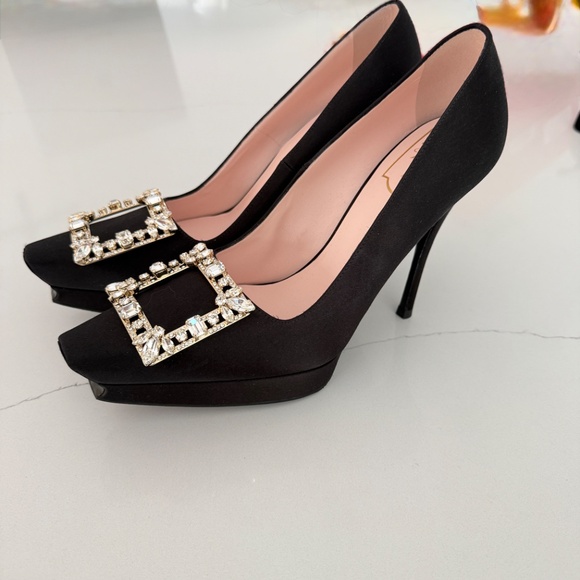 Roger Vivier Flower Strass Satin platform Evening Shoes Pumps - Picture 9 of 15